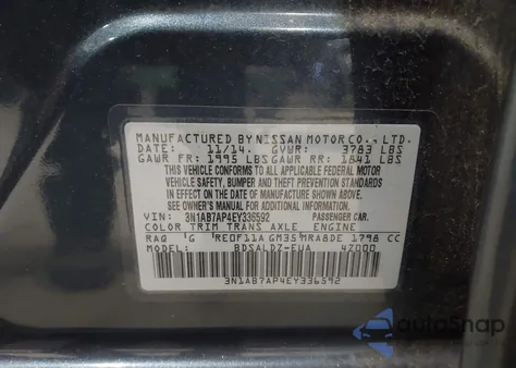 2014 Nissan Sentra Sv from USA, damaged, VIN 3N1AB7AP4EY336592